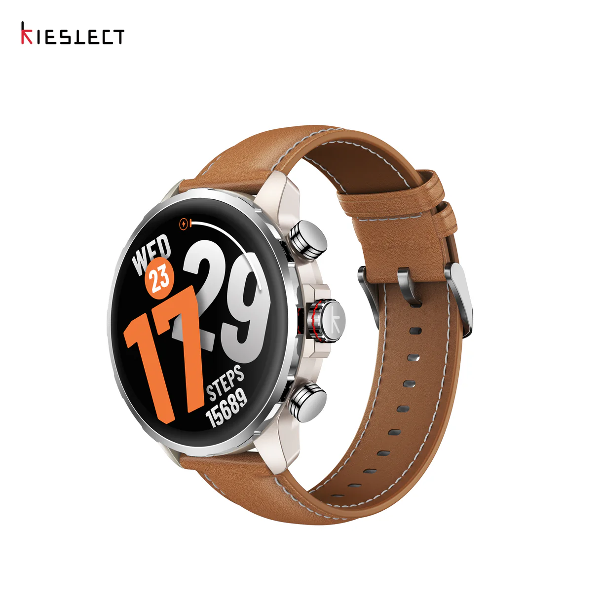 Kieslect Kr3 Gold — Montre Connectée AMOLED 1.5" GPS Bracelet Cuir Marron, Appels Bluetooth, 5ATM kieslect — MRTECH Maroc