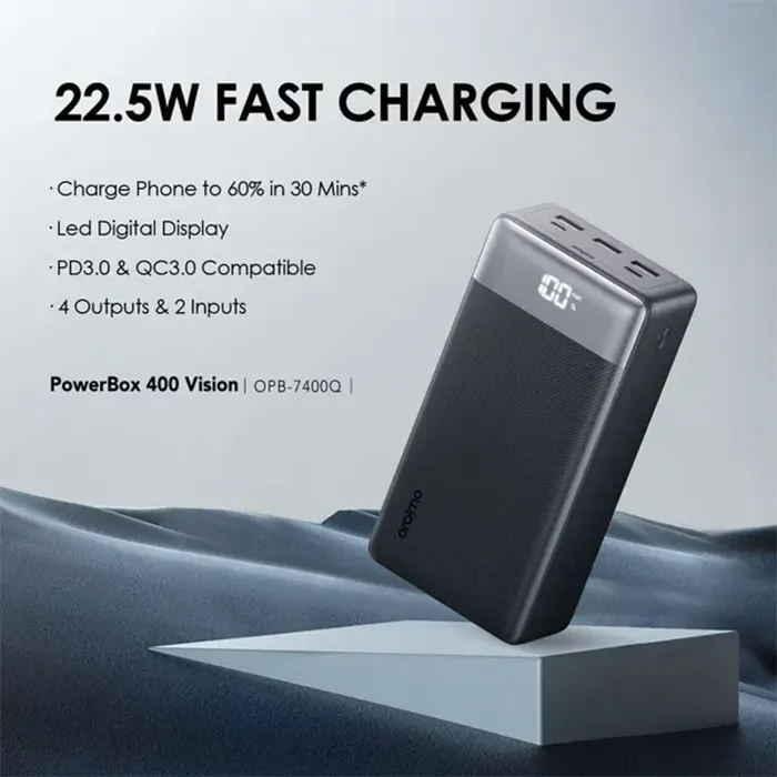 Oraimo PowerBox 400 Vision OPB-7400Q – Batterie Externe 40000mAh 22.5W PD avec Écran LED ORAIMO — MRTECH Maroc
